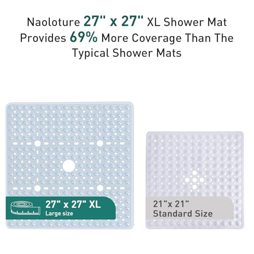 Naoloture Large Square Shower Mat 27 x 27 Inch Clear, Non Slip Shower Bathtub Mats for Inside Shower With Big Suction Cups Drain Holes, Anti Slip Bathroom Floor Shower Stall Mats, Easy Clean, BPA-Free by Naoloture - Image 3