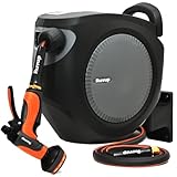 Picture of Ruvup Retractable Garden Hose Reel, 1/2in x 50ft Water Hose Reel with 10 Style Nozzle, UV Resistant Automatic Gardening Hose Reel Wall Mount for Outside, Slow Retraction Any Length Lock 180° Swivel