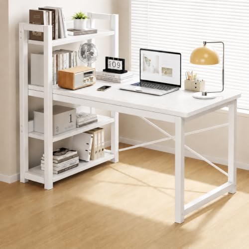 （13:00時点） N&S パソコンデスク 収納ラック付き 幅110cm 奥行50cm 3段シェルフ PCデスク 学習机 ホワイト