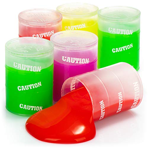 COM-FOUR® Limo 6X en un Barril - Regalo de Fiesta para cumpleaños de niños - Limo de Amasado Colorido para amasar - Limo antiestrés - artículo de Broma (06 Piezas - Barril Transparente)