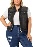 Agnes Orinda Women's Plus Size Trucker Vest Zipper Front Sleeveless Denim Vests 3X Black