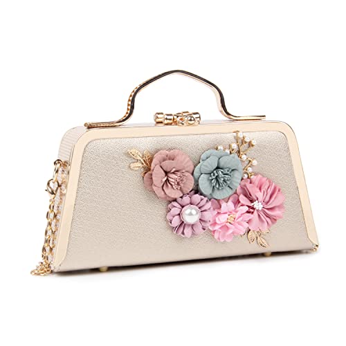 Oweisong Women's Evening Handbags Floral Wedding Evening Clutch Sparkling Flower Party Prom Bridal Shoulder Bag For Banquet #TOP16