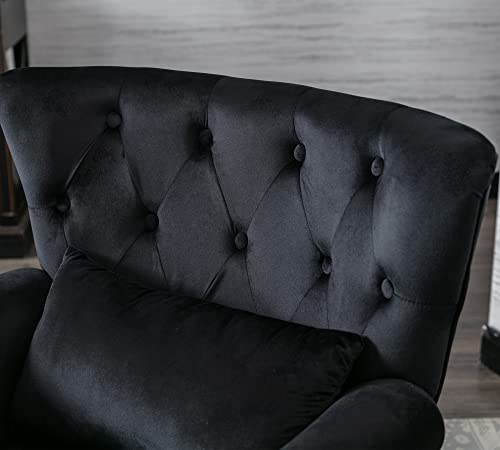 Janoray Mid Century Modern Accent Chair Upholstered Armchair Comfy Velvet Fabric Single Sofa With Tufted Wingback For Small Spaces Bedroom Living Room, Black #TOP3