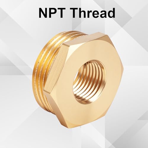 Image of lasuroa 2pcs Brass Reducer Hex Bushing, 3 /4 inch NPT Male to 1 /4 inch NPT Female Heavy Duty Threaded Pipe Fitting Reducer Adapter for Plumbing Gas Hydraulic Systems