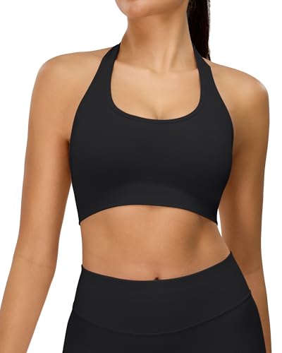 TAYOEA Neckholder BH Damen Starker Halt Push Up Sport Bra Ohne Bügel mit Abnehmbarer Polsterung & Rückenfrei Für Gym Yoga Laufen und Alltag Schwarz,M