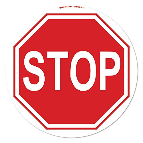 Stop Sign Non-Slip Floor Marker | 12 Pack of 16" Circle Floor Marker Vinyl Decal| Protect Your Business, Work Place & Customers | Made in The USA