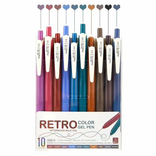 ArvezVoy 10Pcs Gel Pens Colored, 0.5mm Retractable Quick Dry Fine Point Pens, Smooth Writing Multicolor Pens for Journaling, Coloring, Drawing, Doodling, Note Taking