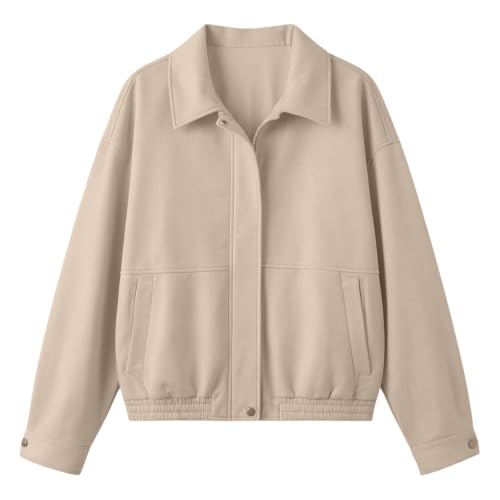Houjibfa Faux Suede Jacket Women Cropped Zip Up Lapel Collar Fall Coats - image 4