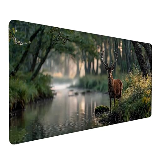 Tapis de souris XXL 1500x800mm ForêT avec surface imperméable et motif de cerf
