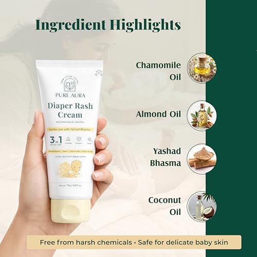 Image of Pure Aura Baby Diaper Rash Cream 100gm | Ayurvedic Healing for Sensitive Skin | Natural & Chemical-Free | Safe for Newborns | Soothes & Protects Baby's Skin | Doctors Recommended | Made in India