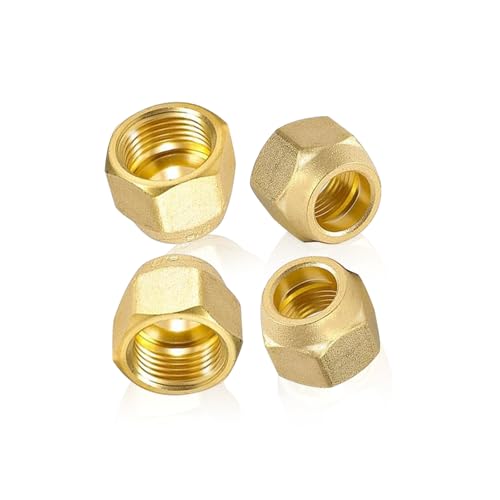 YOUZMY 4 Stück Bördelüberwurfmutter 3/8 Zoll für Kältemittelleitung, Klimaanlagen 3/8Zoll Messing Rohre Klimaanlage Split Bördelüberwurfmutter, Schnellanschluss für Split-Klimaanlagen (3/8)