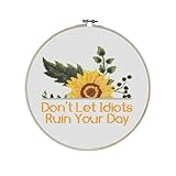 Inspirational Sunflower Premium Cross Stitch Kit - Everything Included - 12 Inch Hoop, Needle, DMC Thread, Fabric, and Easy-to-Follow Instructions