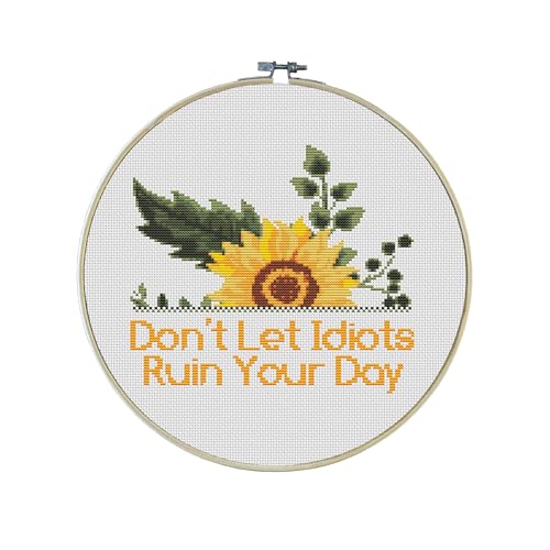 Inspirational Sunflower Premium Cross Stitch Kit - Everything Included - 12 Inch Hoop, Needle, DMC Thread, Fabric, and Easy-to-Follow Instructions