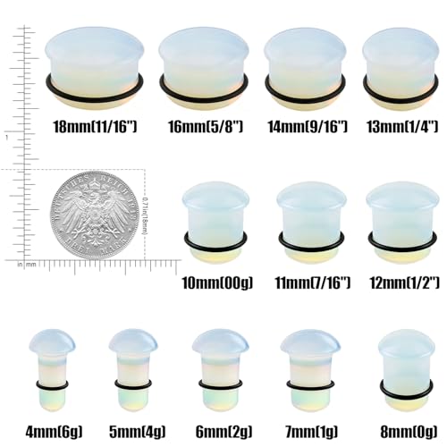 ZS Single Flare Clear Opalite Moonstone Ear Plugs and Tunnels with O-Ring Stretcher Expander Pair2