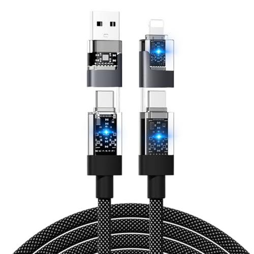 Image of Verilux 4-in-1 C Type Charger Cable with LED 1.2M /3.9Ft, PD 100W Type C Cable Fast Charging & 480Mbps Data transmission with USB /C to Lighting /C for iPhone 17 /16 /15 /14, Galaxy S25 /S24, Android, Tablet