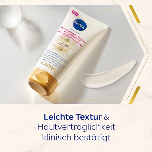 NIVEA LUMINOUS630® Body Creme Anti-Dehnungsstreifen & -Pigmentflecken, Bodylotion gleicht Unterschiede im Hautton aus, leichte Textur und spendet 48h Feuchtigkeit (200 ml)
