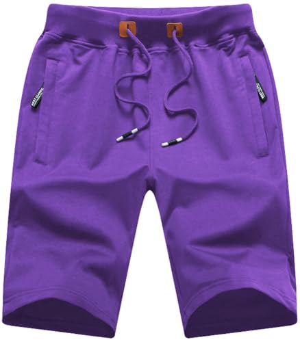 QPNGRP Mens Casual Stretch Shorts Zipper Pockets Elastic Waist Purple 34
