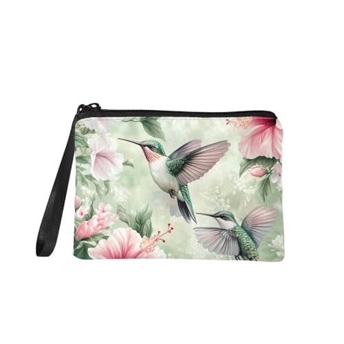 Dolyues Hummingbird Coin Pouch With Zipper Green Kids Coin Purse Trendy Money Change Purse with Portable Wristlet Lightweight Money Bag