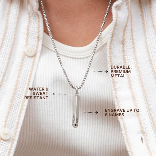 Sett & Co - Personalized 3D Engraved Hexagon Bar Necklace in Stainless Steel or Gold PVD Plating for Men, Him - Black Diamond Option - Custom Gift for Father's Day, Christmas, Valentine's Day2