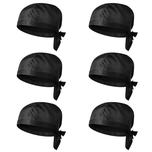 TOKSEO Lot de 6 toques de Chef Unisexes en Coton, réglables et Respirantes, Noires, pour Restaurants, hôtels, écoles, Cuisines ménagères, Bars, Noir