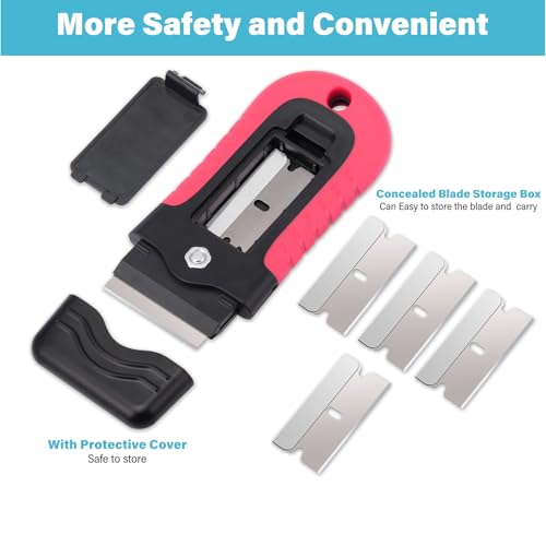 Image of Gomake Razor Blade Scraper Tool, Windows, Glass Stovetop Paint Scraper | 10PCS Stainless Steel Blades Bulit-in Blade Storage Container, Removing Paint, Adhesive, Stickers, Labels, Decal,Grease