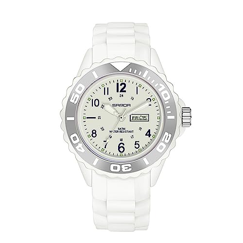 FORSINING Damen-Armbanduhr, analog, Quarz, Sport-Armbanduhr, Silikonband, wasserdicht, für Krankenschwestern, Kalender, Datumsanzeige, 24 Stunden mit Sekundenzeiger, weiß, Armband