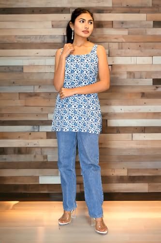 Image of JAIPUR HAND BLOCK Sleeveless Broad Neck Kurti Top S22SF