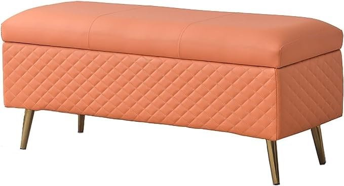 Tabouret de stockage en cuir PU noir petit ottoman repose-pieds