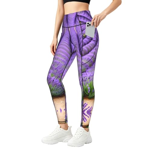 Leggings de lavanda con bolsillos transpirables para mujer 1