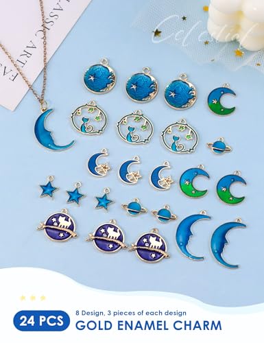 JIALEEY Assorted Gold Plated Enamel Cat Moon Star Celestial Charm Pendant DIY for Earrings Necklace Bracelet Jewelry Making and Crafting - Image 4