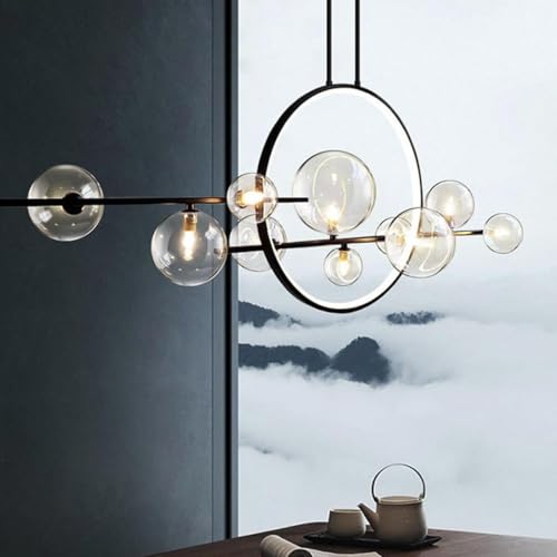 Lustre boule de verre noir 10 lampes pour comptoir bar moderne