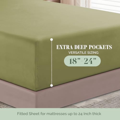 Image of Elegant Comfort Luxury 1500 Premium Hotel Quality Microfiber 4-Piece Sheet Set - Soft, All Around Elastic 18-24 Inches Deep Fitted Sheet - Extra Deep Pocket Sheets, Full, Sage /Green