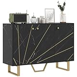HOMCOM Aparador Moderno Aparador de Salón con 2 Puertas y Estante Ajustable Mueble Auxiliar para Salón con Efecto Mármol Antivuelco 107x35x75 cm Negro y Dorado