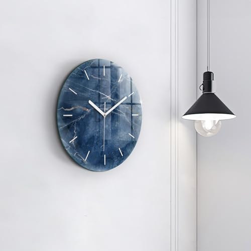 Horloge en Verre Wallfluent 30 cm sans tic-tac Style Marbre Bleu