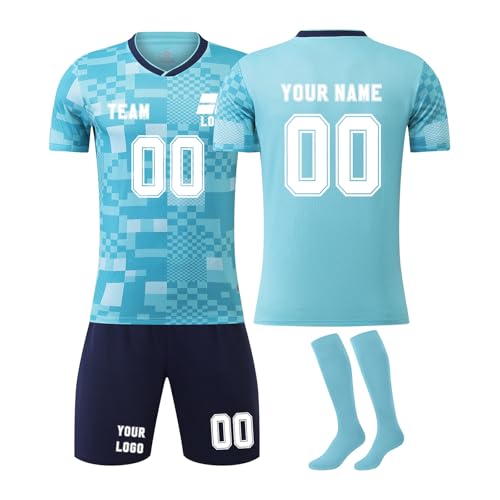 2026 Camiseta Futbol Personalizadas Hombres y Niño, 3 Piezas Equipación Fútbol DIY Nombre Número Entrenamiento con Conjunto Top Pantalón Corto y Calcetines Regalo de Fútbol
