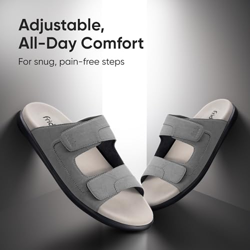 Image of Frido Comfort Dual Strap Sandals for Men with Bounce Back Cushioned Footbed, Zero Drop Sole for Arch Support Pain Relief, Lightweight Anti-Skid, Adjustable Velcro Casual Sandals