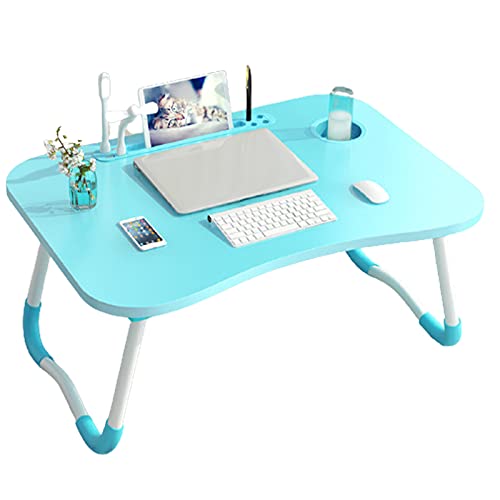 HB1 Home Folding Laptop Desk for Bed & Sofa Lightweight and Portable Lap Desk for Study and Reading Bed Top Tray Table Top Drawer Outdoor Camping,Blue