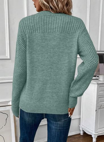 Image of EVALESS Womens Sweaters Casual Long Sleeve Crewneck Knit Lightweight Hollow Out Crochet Sweater Pullover Tops