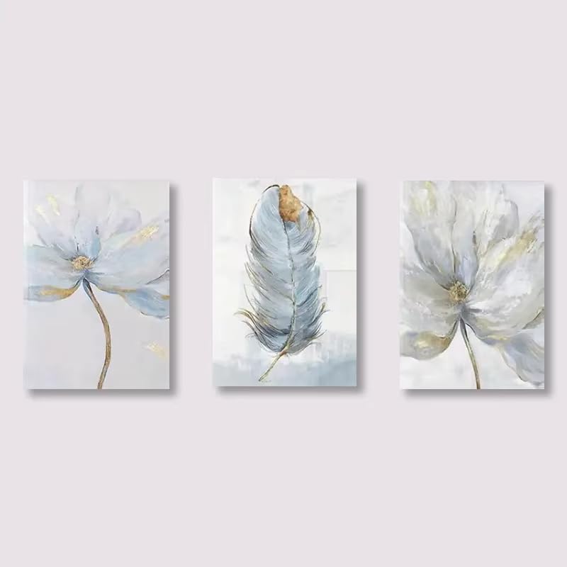 Toile salon motif fleur fraîche, décoration murale triptyque 60x95cm