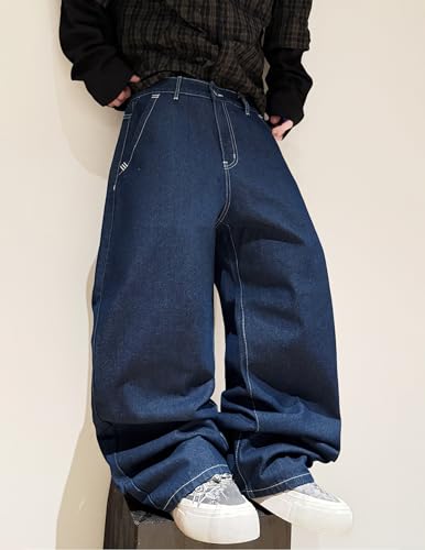 QGRSWBC Blue Jeans Men Baggy Y2k Hip Hop Wide Leg Skater Denim Pants Vintage Casual Loose Fit Long Trousers — view 5