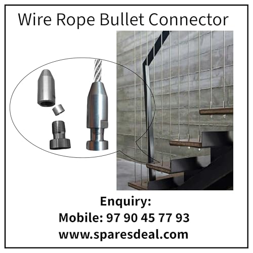 Image of Stainless Steel Wire Rope Bullet Angled Connector for Invisible Grill Making for Balcony, Staircase, Ceiling Hanging, Home Artitect, Decorations 2 Nos (Silver, 8MM)