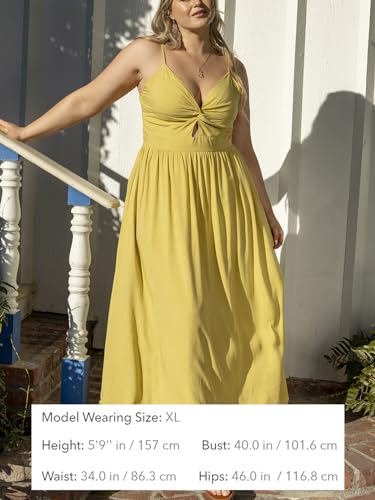 CUPSHE Women's Maxi Dresses V Neck Twisted Sleeveless Cutout Self Tie Long Summer Formal Dress Yellow, M - Image 4