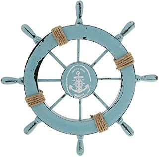 TOYANDONA Nautical Rowing Decoration Beach Wooden Boat Ship Steering Wheel Fishing Net Shell Home Wall Decor (Sailing)