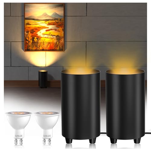 TobeBright Uplight Spot Faretto LED da Pavimento GU10, Illuminazione Indiretta con Interruttore a Pedale, 2X 5W Lampadine LED GU10 Bianco Caldo 3000K, Non dimmerabile, Nero(2-pezzi)