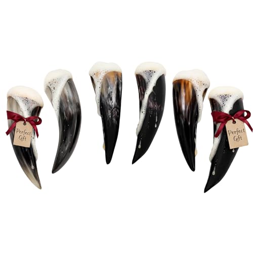 Lord of Battles Medieval Viking Drinking Horns Set of 3 to 6 Pieces Genuine Ox Horn Norseman Drinking Vessel for Ale Mead for Men and Women (Plain Horn, 80-100 ML)