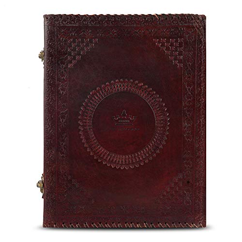 Wellbourne Leather Bound File Folder Portfolio A4 Handmade Expandable Resume Padfolio Embossed With Double Dragon Document Organizer For Office - Brown (10X13 Inches) #TOP1