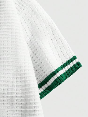 men's pullover sweaters Casual Green Striped Button-Down Knit Top4