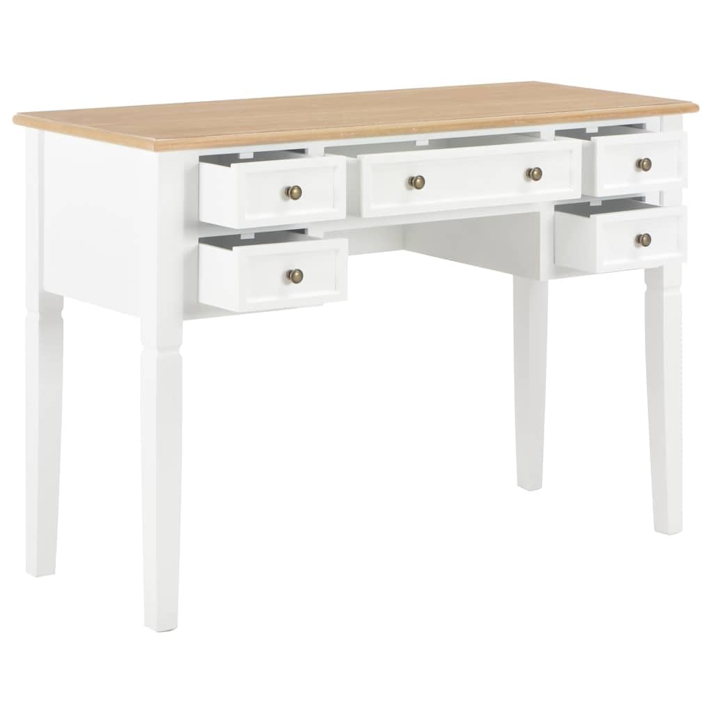 Mesa de Escritorio 109,5x45x77,5 cm Madera Blanco con 5 Cajones