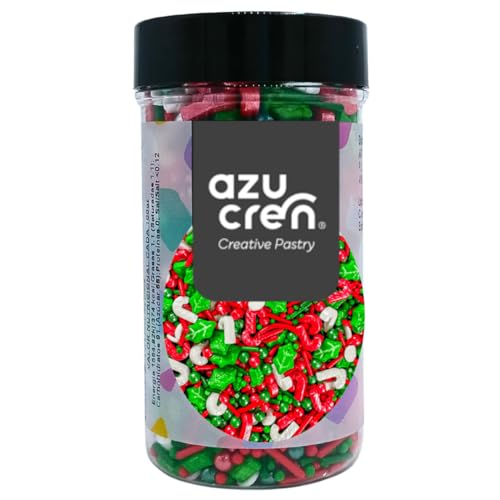 Azucren, Decoracion de Reposteria de Navidad, Sprinkles para Decoracion de Galletas, Confeti de Azucar Ideal para Tartas, Galletas con Motivo Navdieño, 90 G (Mix Navidad)