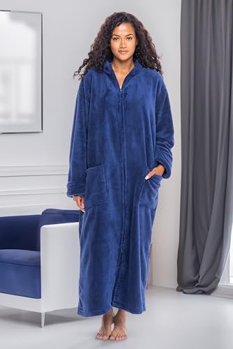 Alexander Del Rossa Long Zip Up Robes, Plush Zipper Robes for Plus
